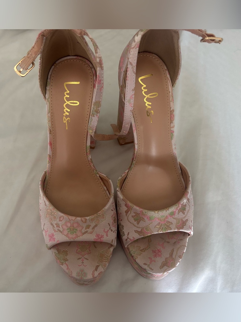 Lulu's Pink Floral Platform Ankle-Strap Heels